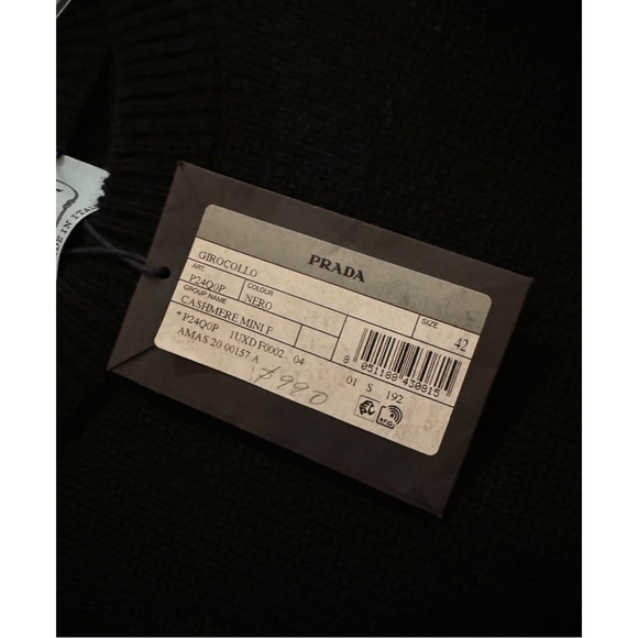 PRADA CROPPED CASHMERE KNIT SWEATER BLACK IT42 NWT - Picture 8 of 9